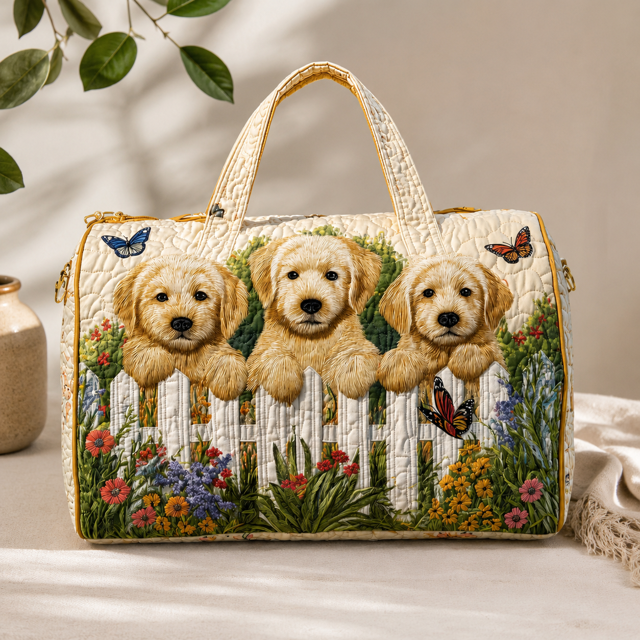 🐕 Golden Retriever Garden Tote Bag – Handcrafted with Care